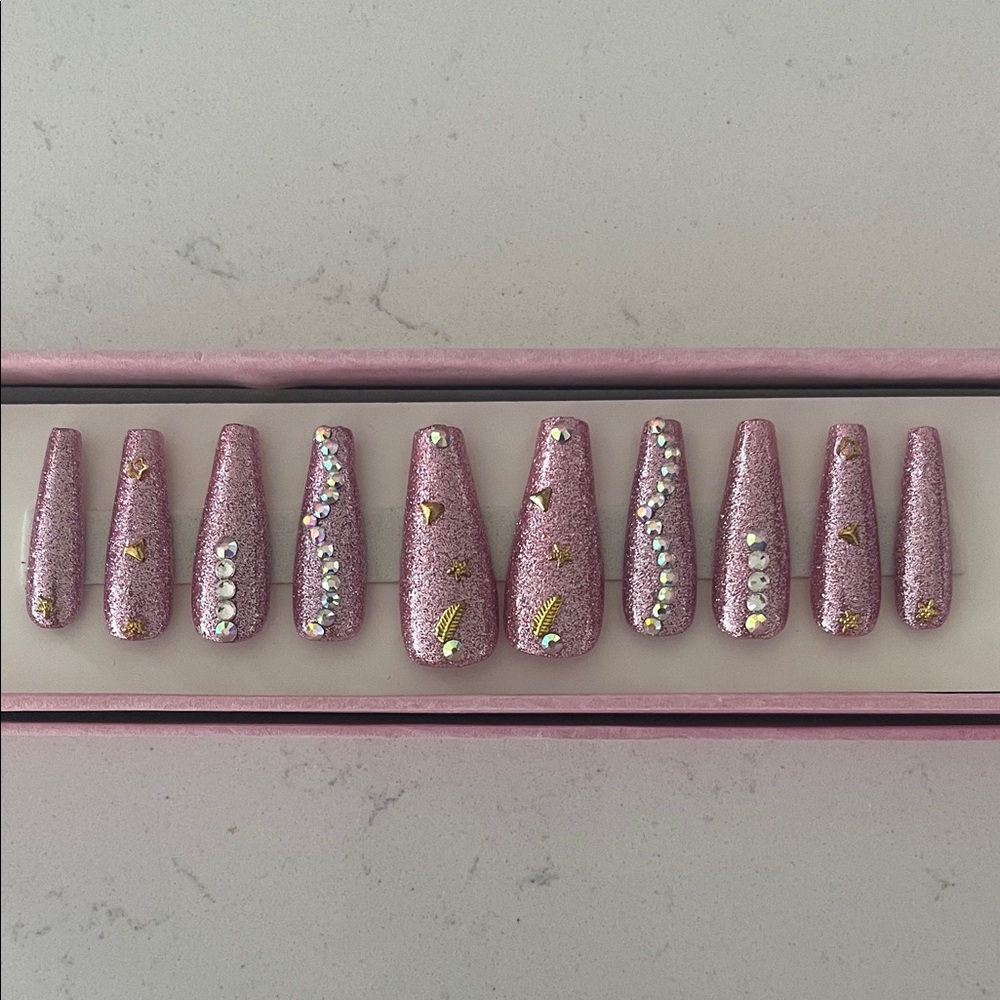 Glitter Pink Press-On Nails